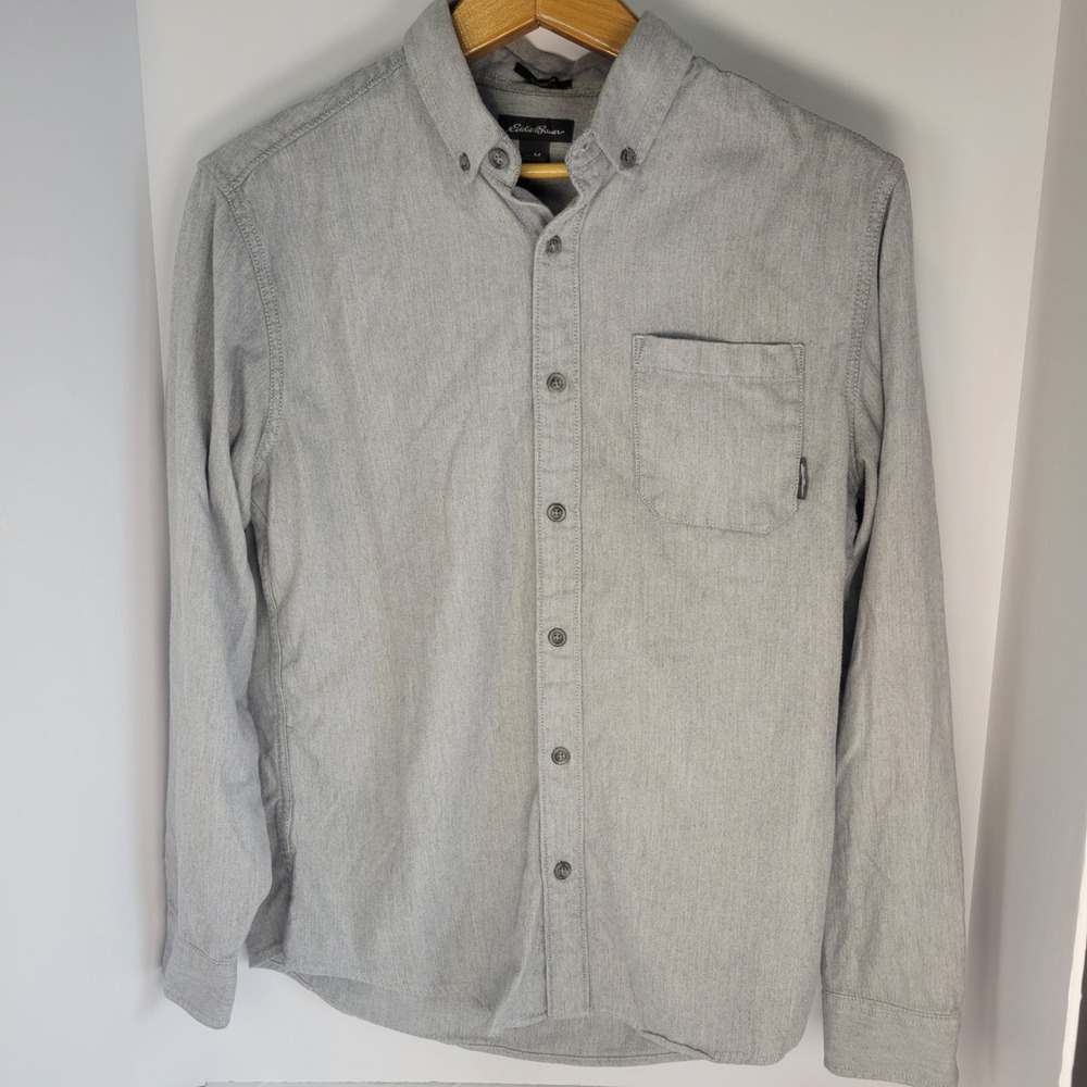Eddie Bauer Mens Grey Herringbone Long Sleeve Button Down Shirt Medium